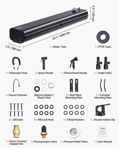 VEVOR 4.5 Gal Roof Rack Water Tank Portable Water Tank with Splash-Guard Panel