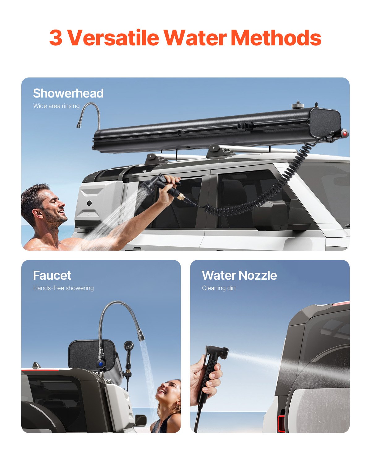 VEVOR 8 Gal Roof Rack Water Tank Portable Water Tank with Splash-Guard Panel