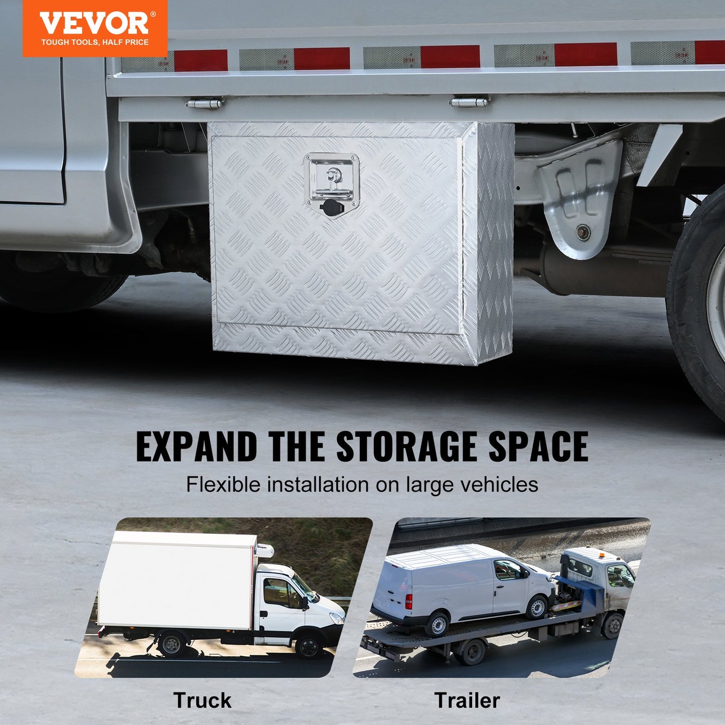 VEVOR Underbody Truck Box, 24"×14"×16" Pickup Storage Box, Heavy Duty Aluminum Diamond