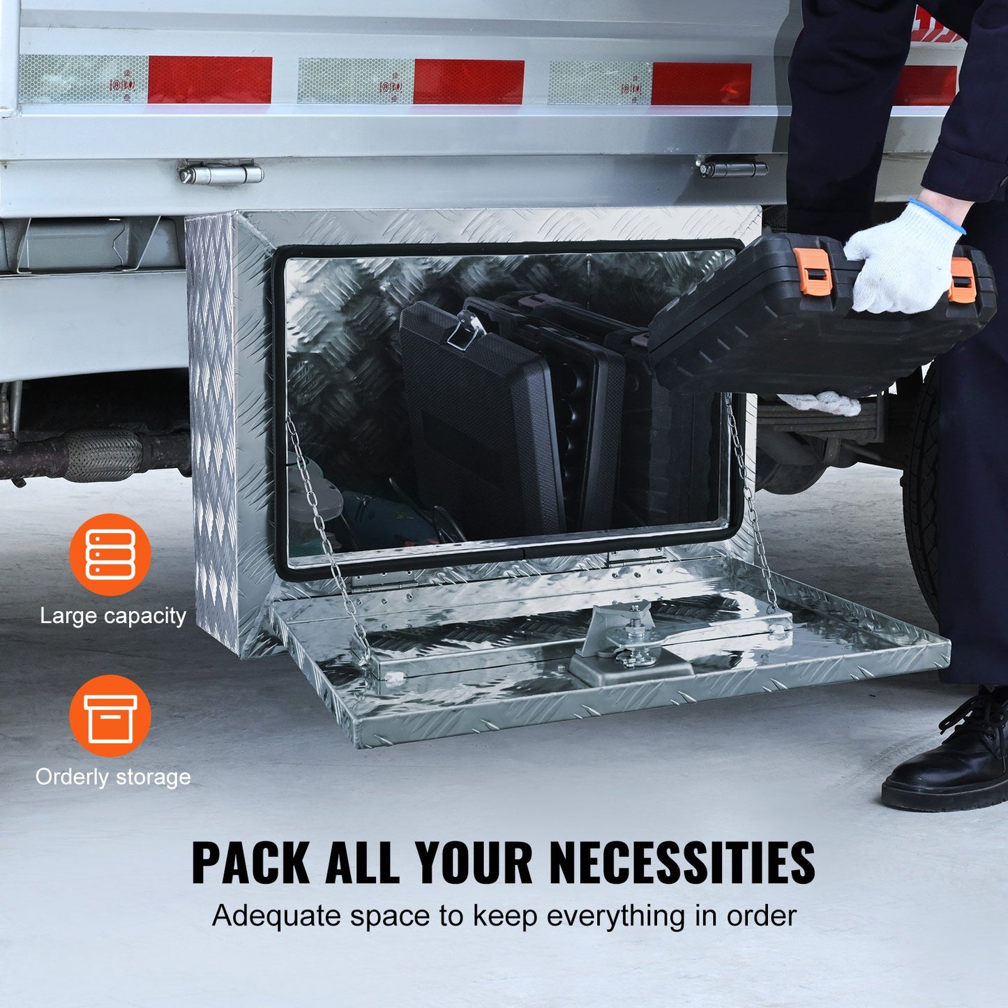 VEVOR Underbody Truck Box, 24"×17"×18" Pickup Storage Box, Heavy Duty Aluminum Diamond