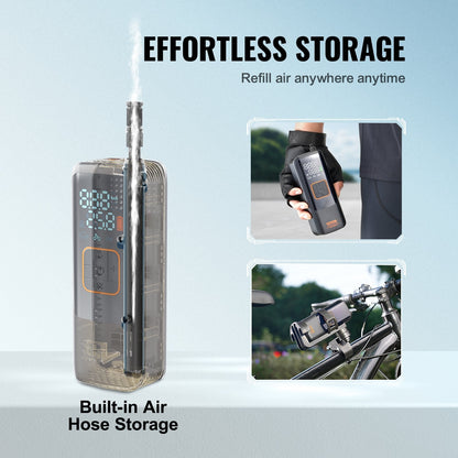Portable 150 PSI Air Compressor, Rechargeable 4000mAh Pump with LCD & LED Light