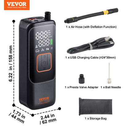 VEVOR Tire Inflator Portable Air Compressor, 150 PSI Electric Air Pump, 4000mAh