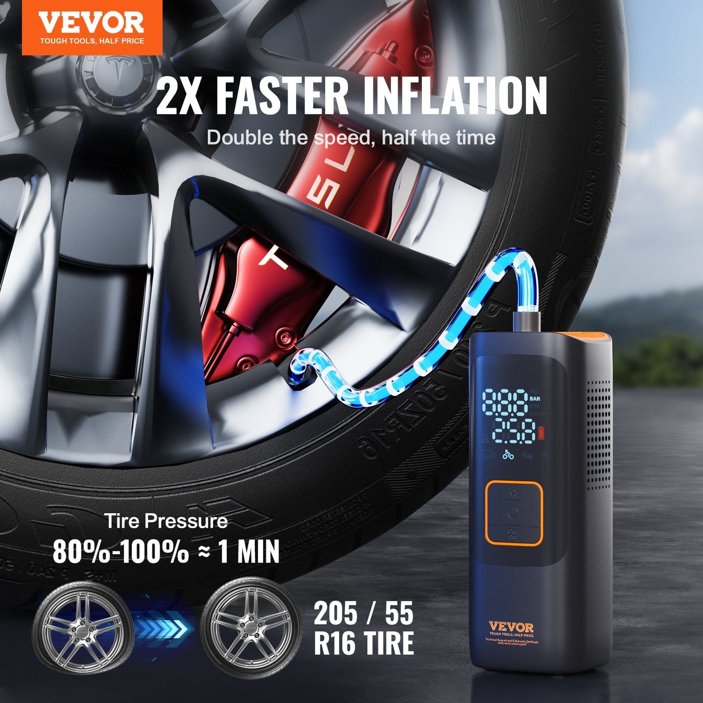 Portable 160PSI Smart Air Compressor with 7800mAh Battery & LCD Gauge