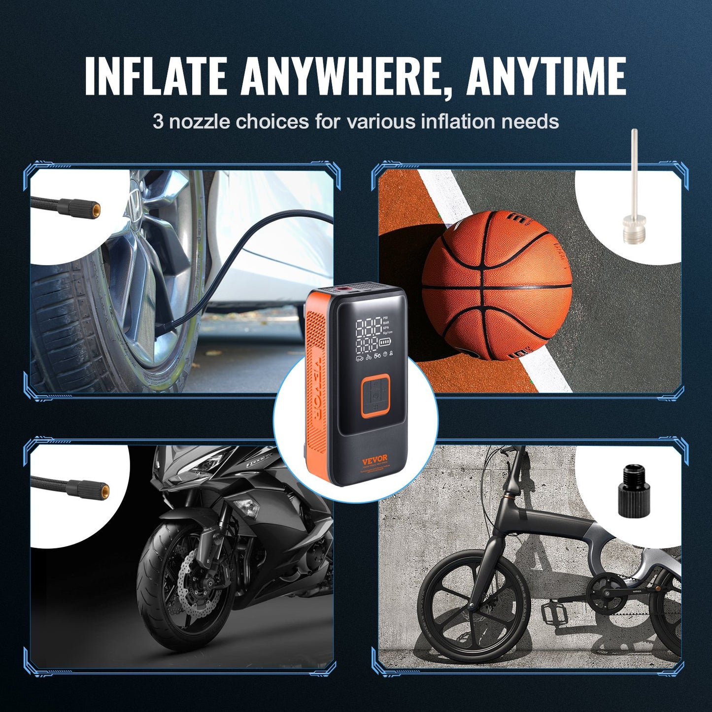 VEVOR Tire Inflator Portable Air Compressor, Dual-Cylinder & 12000mAh Rechargeable