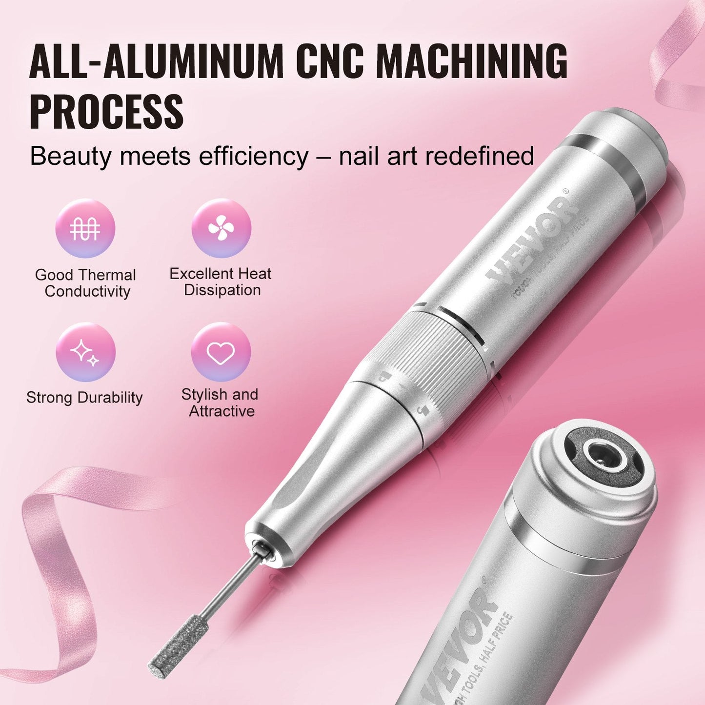 Cordless 40,000 RPM Nail Drill with LCD & Long Battery Life, White, 0.48 kg