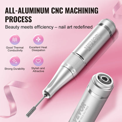 Cordless 40,000 RPM Nail Drill with LCD & Long Battery Life, White, 0.48 kg