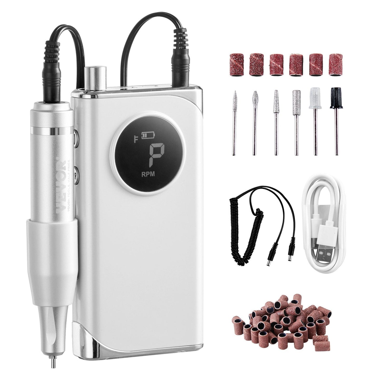 Cordless 40,000 RPM Nail Drill with LCD & Long Battery Life, White, 0.48 kg