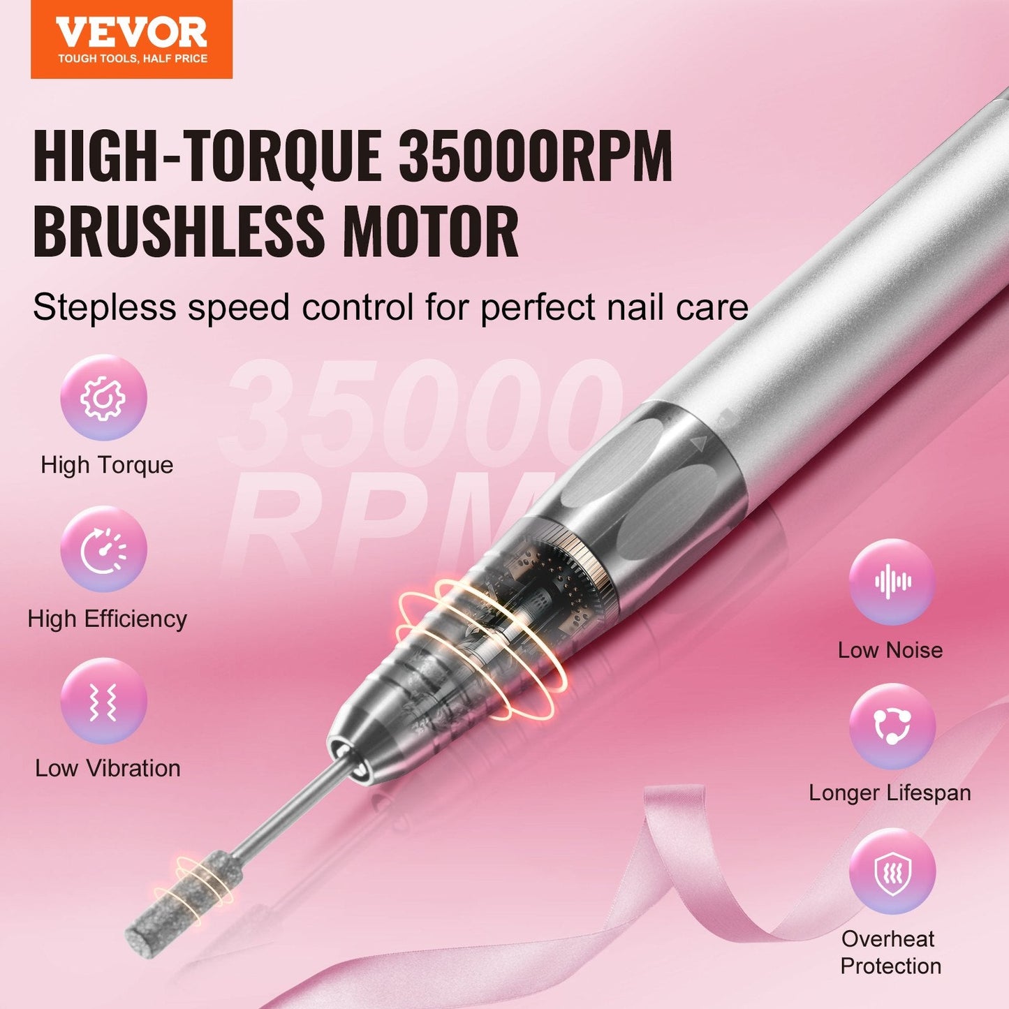 Cordless Nail Drill with 35000 RPM Brushless Motor & Smart LED Display