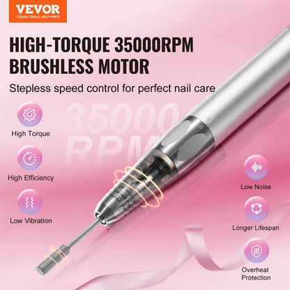 Cordless Nail Drill with 35000 RPM Brushless Motor & Smart LED Display