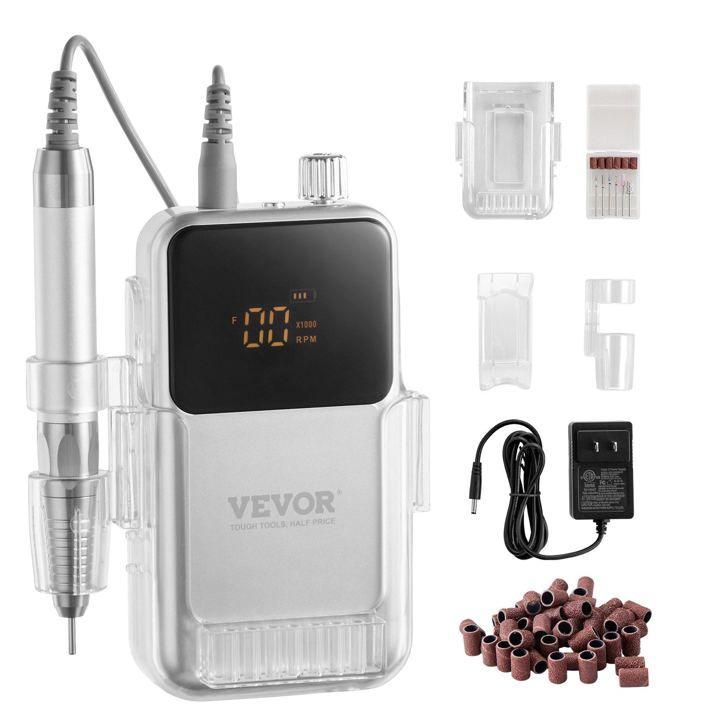 Cordless Electric Nail Drill Machine with 35000 RPM Brushless Motor, Silver