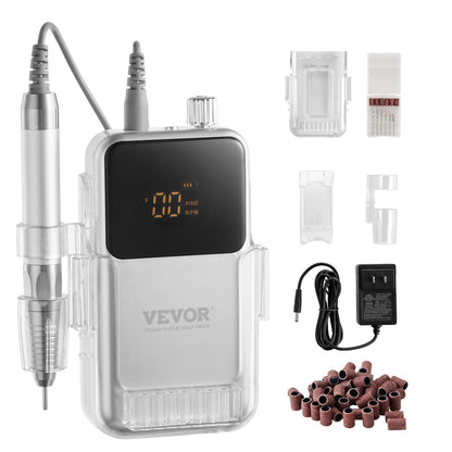 Cordless Electric Nail Drill Machine with 35000 RPM Brushless Motor, Silver