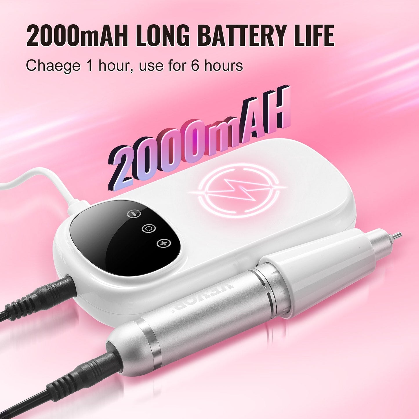 Portable Cordless Nail Drill, 35,000 RPM, LED Display, 0.39 kg, 0.13 m