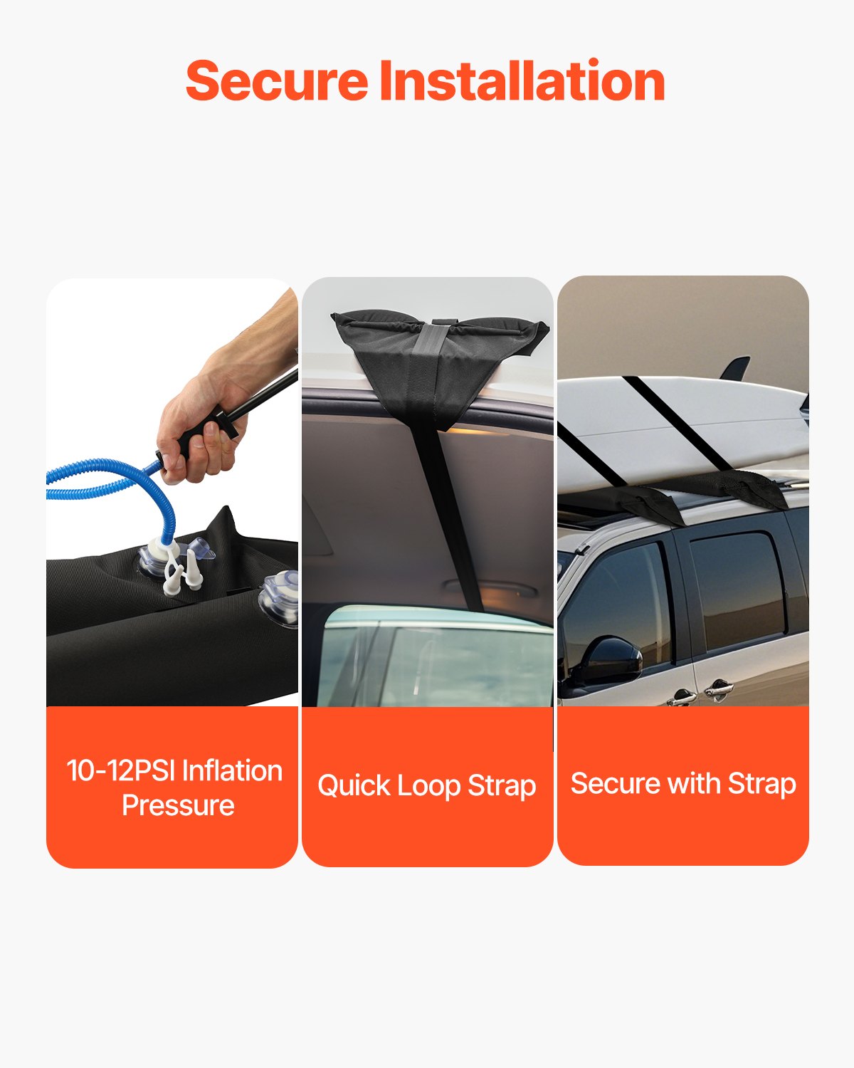 Inflatable Soft Roof Rack Bars, 37.6-Inch Universal Car Roof Rack Pads, 88LBS Loading Luggage Kayak Carrier with 2 Tie-Down Straps & Ropes, Hand Air Pump, Storage Bag for Canoes Surfboards SUPs