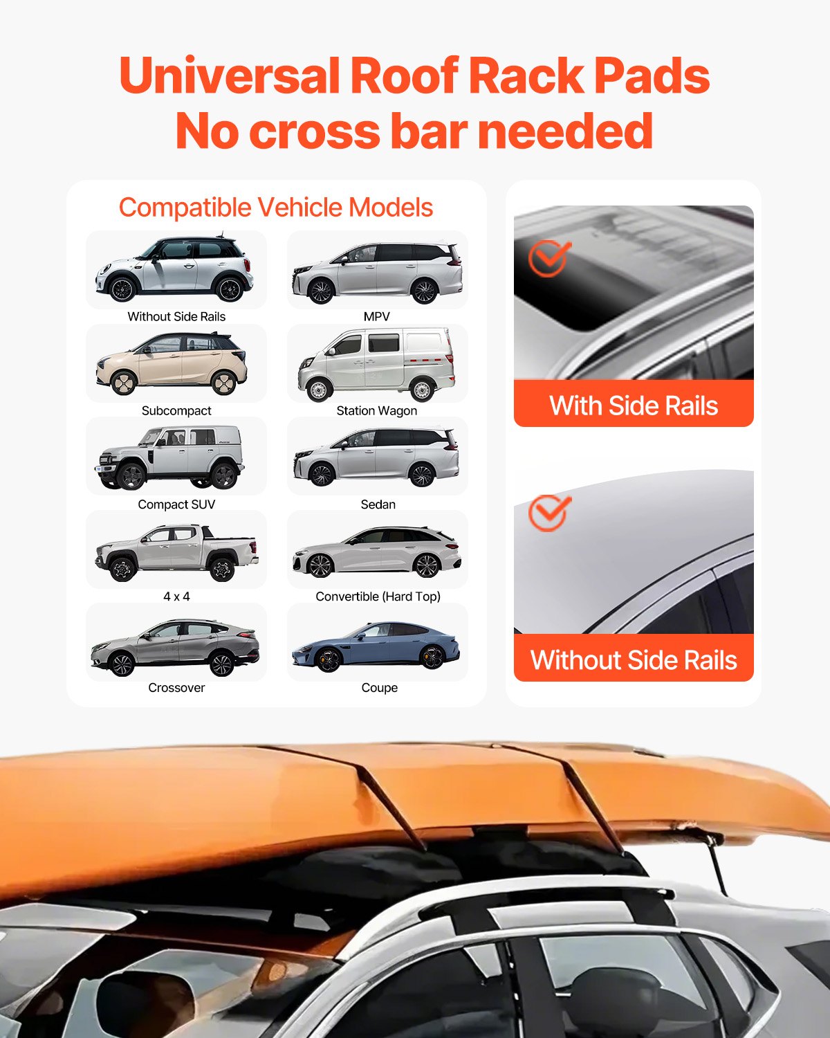 VEVOR Soft Roof Rack Pads, 31.5" Universal Car Roof Rack Pad, 176LBS Load Capacity Luggage Kayak Carrier with 4 Tie-Down Straps,  2 Quick Loop Straps & Storage Bag for SUP Canoe Snowboard Paddle Board