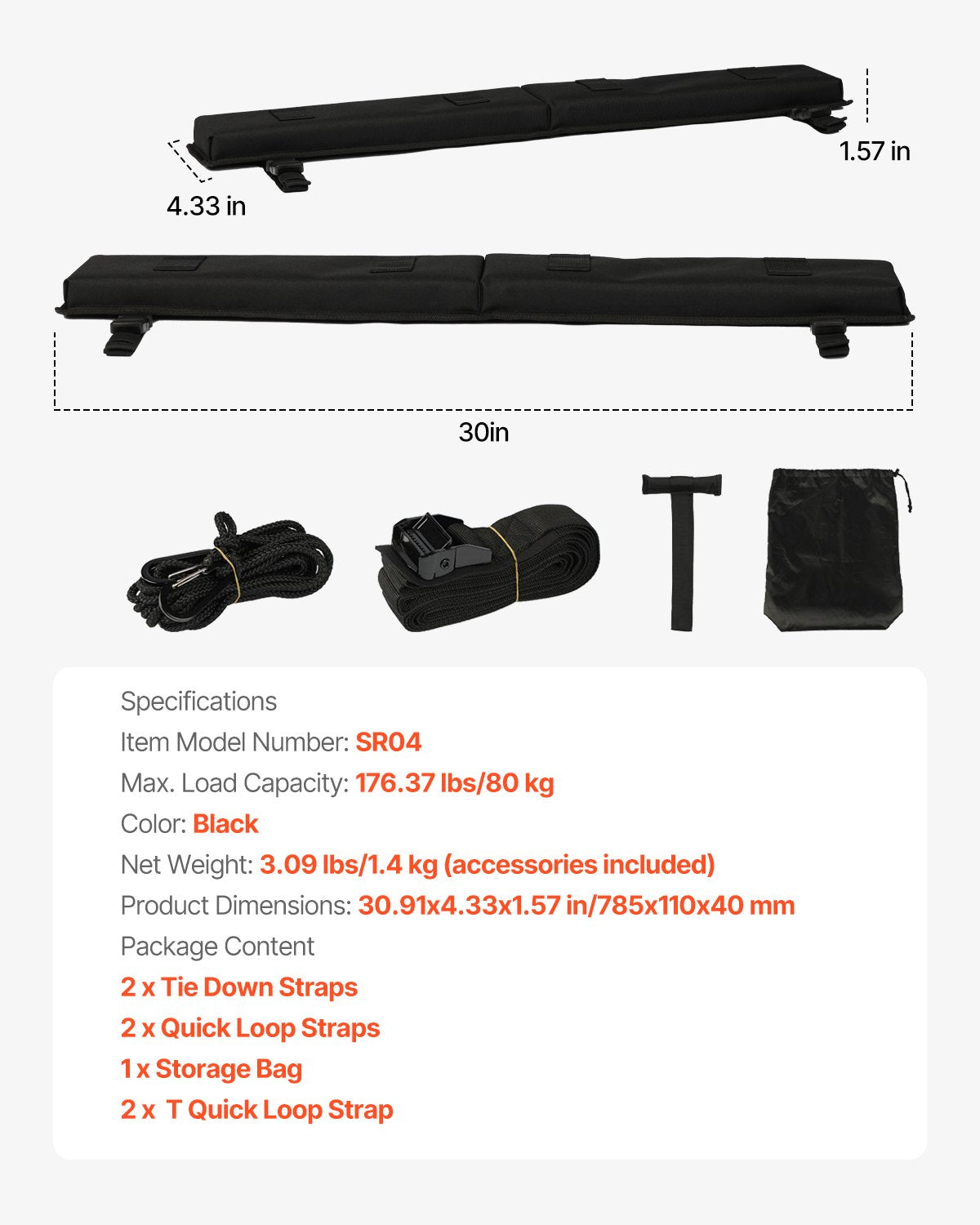 VEVOR Roof Rack Pads for Crossbar 176lbs Load Capacity for Kayak Canoe Surfboard