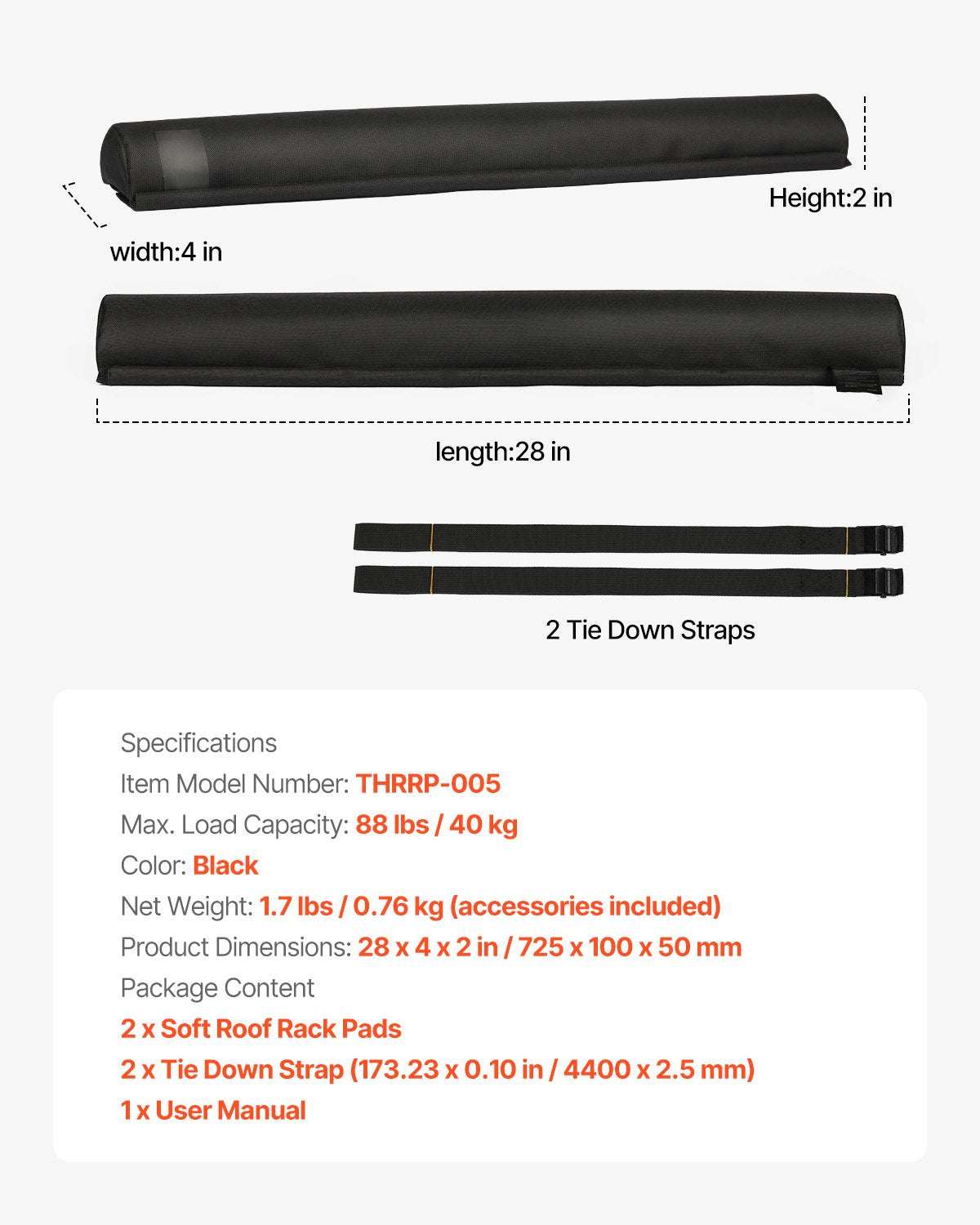 VEVOR Roof Rack Pads for Crossbar 88lbs Load Capacity for Kayak Canoe Surfboard