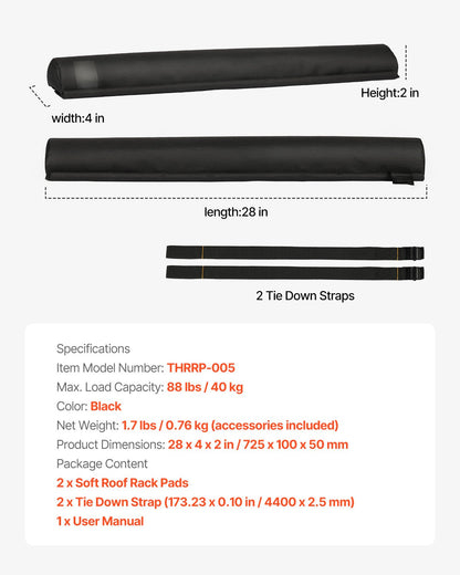 VEVOR Roof Rack Pads for Crossbar 88lbs Load Capacity for Kayak Canoe Surfboard