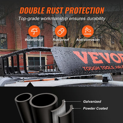 Heavy-Duty Roof Rack Cargo Carrier, 90.7 kg Capacity, 1.17x0.91x0.11 m Size