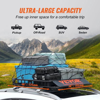 Heavy-Duty Roof Rack Cargo Carrier, 90.7 kg Capacity, 1.17x0.91x0.11 m Size