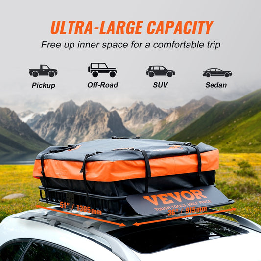SUV Truck Roof Rack Cargo Basket with Waterproof Luggage Bag, 90.7 kg Capacity