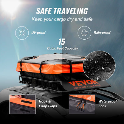 SUV Truck Roof Rack Cargo Basket with Waterproof Luggage Bag, 90.7 kg Capacity