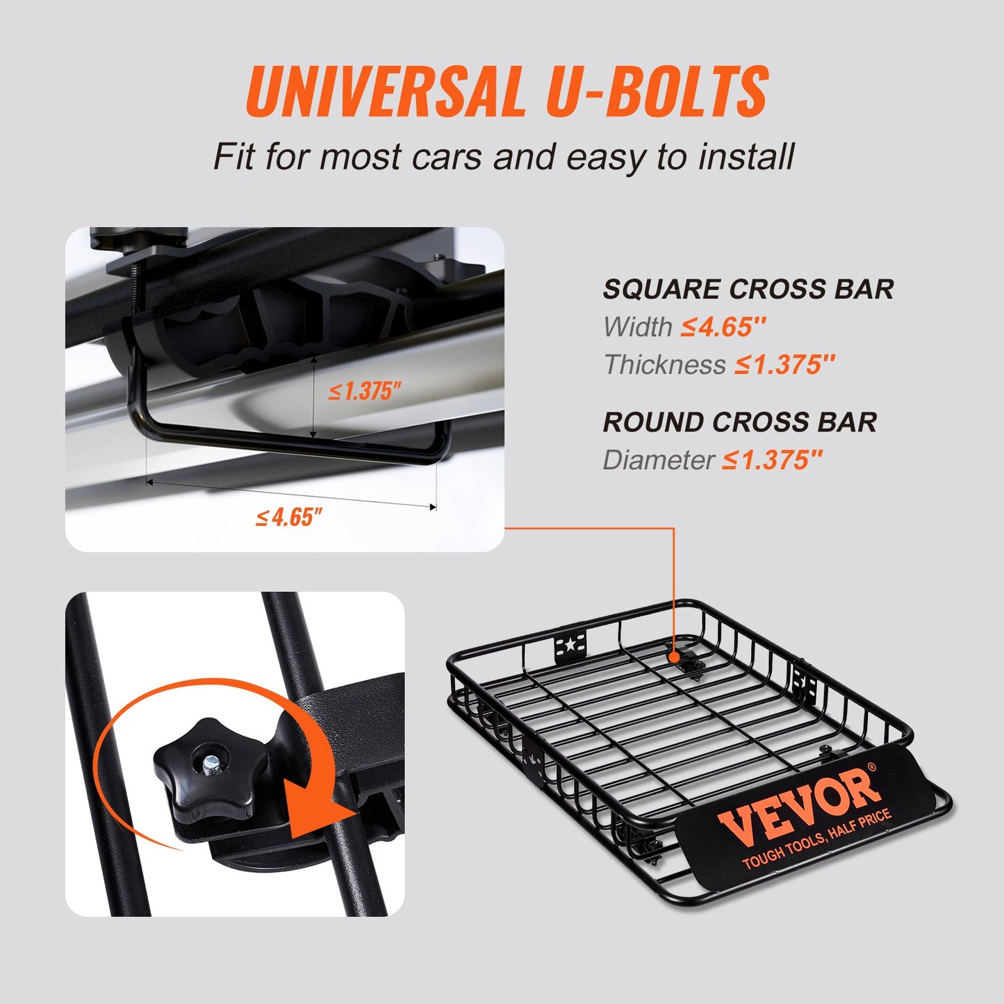 VEVOR Roof Rack Cargo Basket 200 LBS 51"x36"x5" for SUV Truck with Luggage Bag