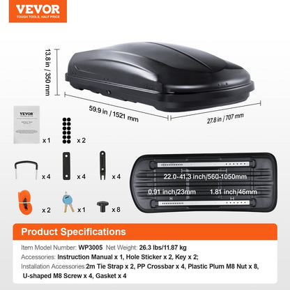 Universal 220L Rooftop Cargo Box for SUVs, Dual Side Opening, Anti-Theft Lock