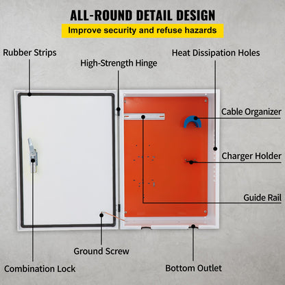 Charging Station Enclosure for Tesla, Dimensions 28'' x 20'' x 10'', Outdoor Wire Management Box, IP32 Rated for Water and Dust Resistance, Constructed from Durable Cool Roll Steel, Suitable for Tesla Wall Connector