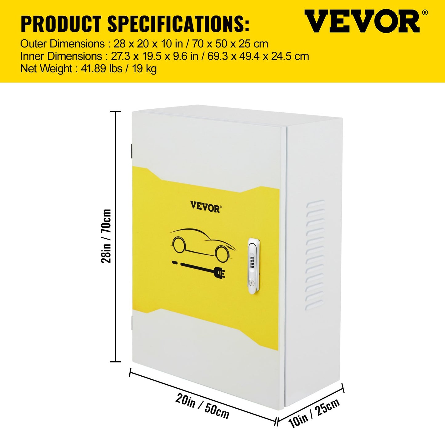 Charging Station Enclosure for Tesla, Dimensions 28'' x 20'' x 10'', Outdoor Wire Management Box, IP32 Rated for Water and Dust Resistance, Constructed from Durable Cool Roll Steel, Suitable for Tesla Wall Connector