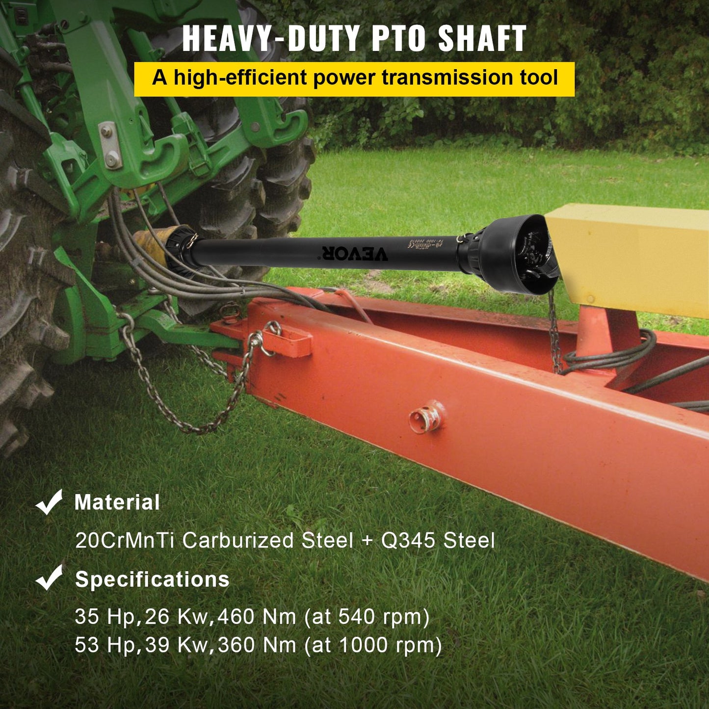 PTO Shaft, 1-3/8” PTO Drive Shaft, 6 Spline End Round End PTO Driveline Shaft, Series 4 Tractor PTO Shaft, 1-1.4 m Brush Hog PTO Shaft, Black PTO Shaft for Bush Hog/Finish Mower/Rotary Cutter