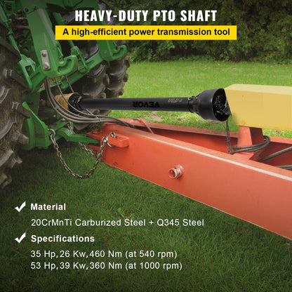 PTO Shaft, 1-3/8” PTO Drive Shaft, 6 Spline End Round End PTO Driveline Shaft, Series 4 Tractor PTO Shaft, 1-1.4 m Brush Hog PTO Shaft, Black PTO Shaft for Bush Hog/Finish Mower/Rotary Cutter