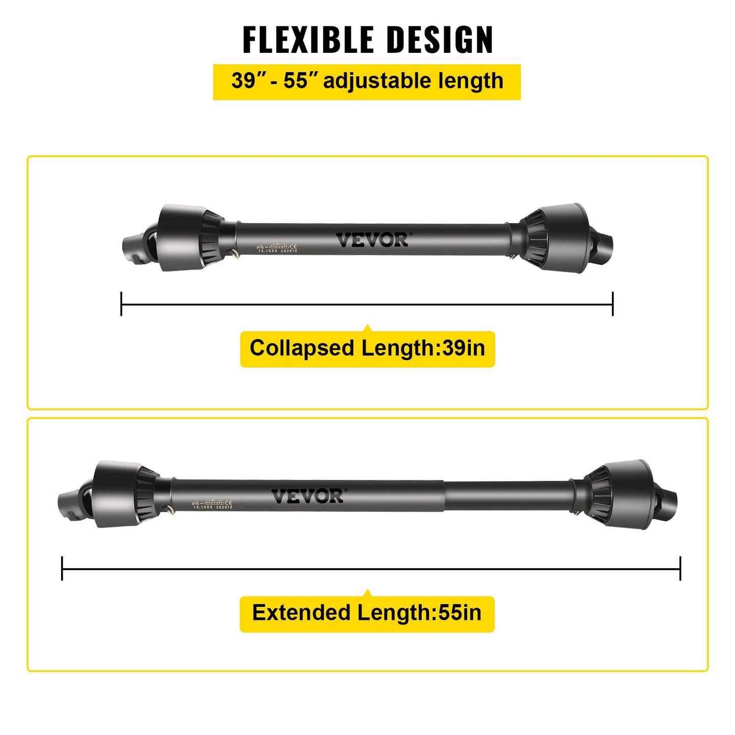 PTO Shaft, 1-3/8” PTO Drive Shaft, 6 Spline End Round End PTO Driveline Shaft, Series 4 Tractor PTO Shaft, 1-1.4 m Brush Hog PTO Shaft, Black PTO Shaft for Bush Hog/Finish Mower/Rotary Cutter