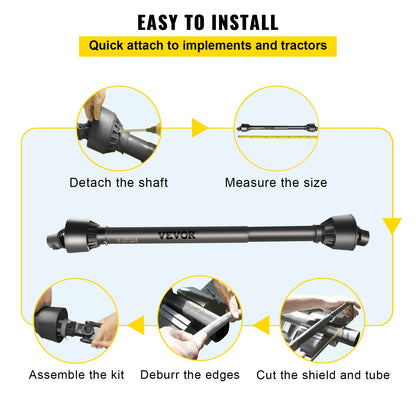 PTO Shaft, 1-3/8” PTO Drive Shaft, 6 Spline End Round End PTO Driveline Shaft, Series 4 Tractor PTO Shaft, 1-1.4 m Brush Hog PTO Shaft, Black PTO Shaft for Bush Hog/Finish Mower/Rotary Cutter