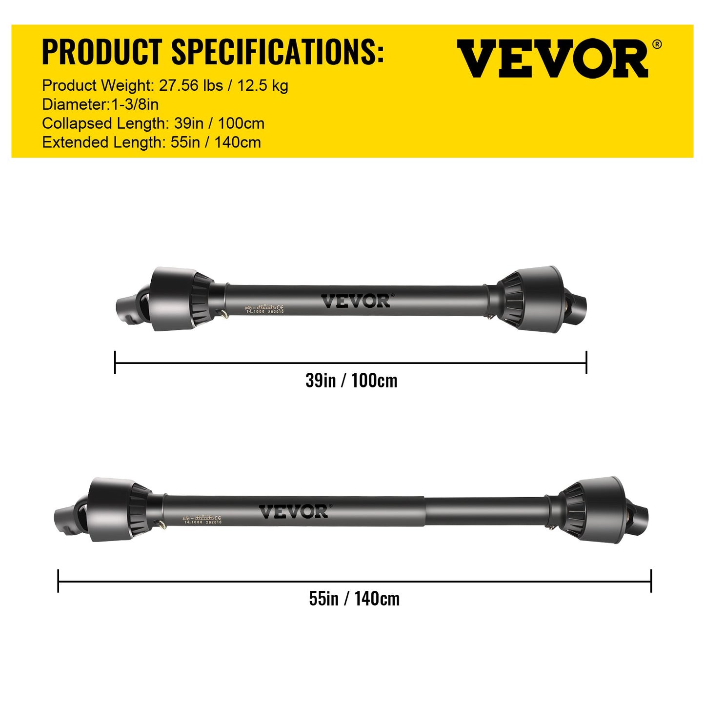 PTO Shaft, 1-3/8” PTO Drive Shaft, 6 Spline End Round End PTO Driveline Shaft, Series 4 Tractor PTO Shaft, 1-1.4 m Brush Hog PTO Shaft, Black PTO Shaft for Bush Hog/Finish Mower/Rotary Cutter