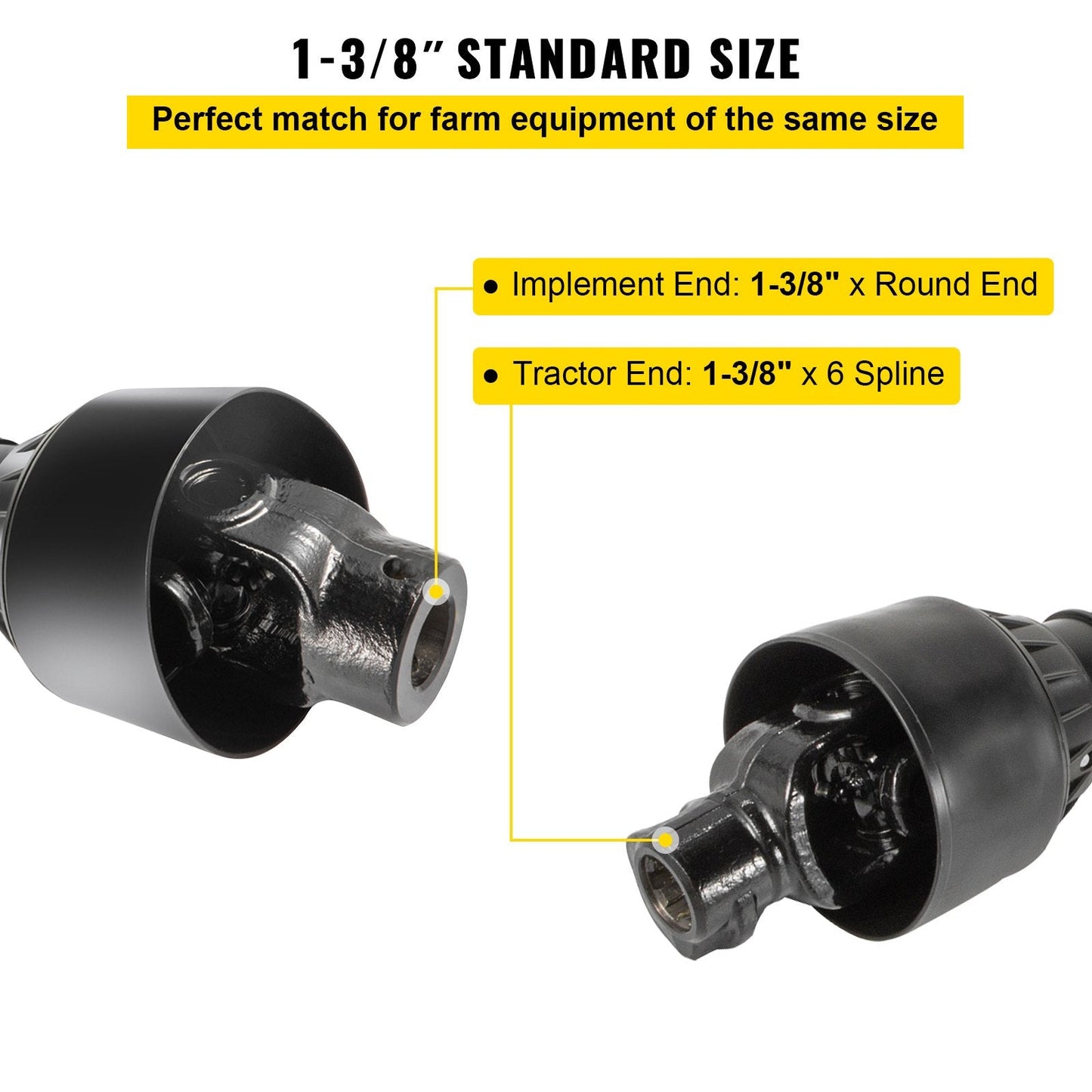 Heavy-Duty PTO Drive Shaft 1-3/8" Spline, 1.1-1.55m Adjustable Length
