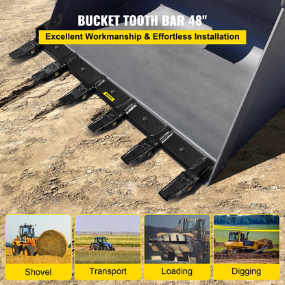 48" Tractor Bucket Tooth Bar, 6 Teeth, 1.22m Bolt-On for Compact Soil