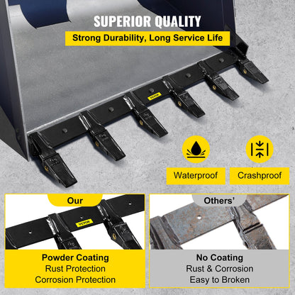 VEVOR Bucket Tooth Bar, 48in Inside Bucket Width Tractor Bucket Teeth, 9.84in Teeth