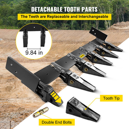 VEVOR Bucket Tooth Bar 60'' Inside Bucket Width Tractor Bucket Teeth 9.84'' Teeth