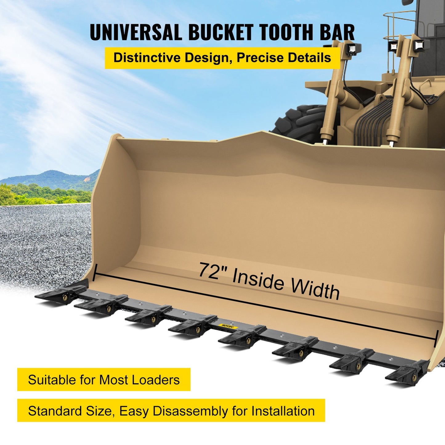 VEVOR Bucket Tooth Bar 72'' Inside Bucket Width Tractor Bucket Teeth 9.84\'\' Teeth