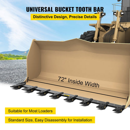 Tractor Bucket Tooth Bar, 1.83 m Length, 8 Teeth, 250 mm Spacing, Alloy Steel