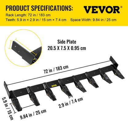 VEVOR Bucket Tooth Bar 72'' Inside Bucket Width Tractor Bucket Teeth 9.84\'\' Teeth