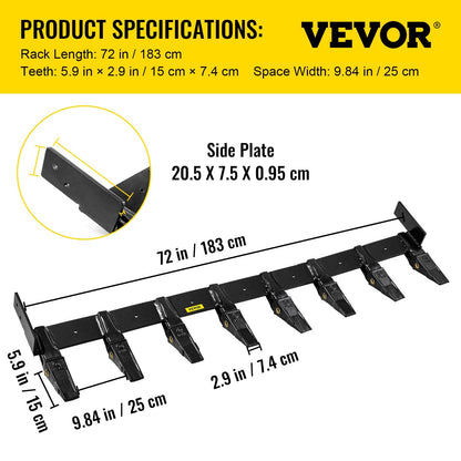 Tractor Bucket Tooth Bar, 1.83 m Length, 8 Teeth, 250 mm Spacing, Alloy Steel