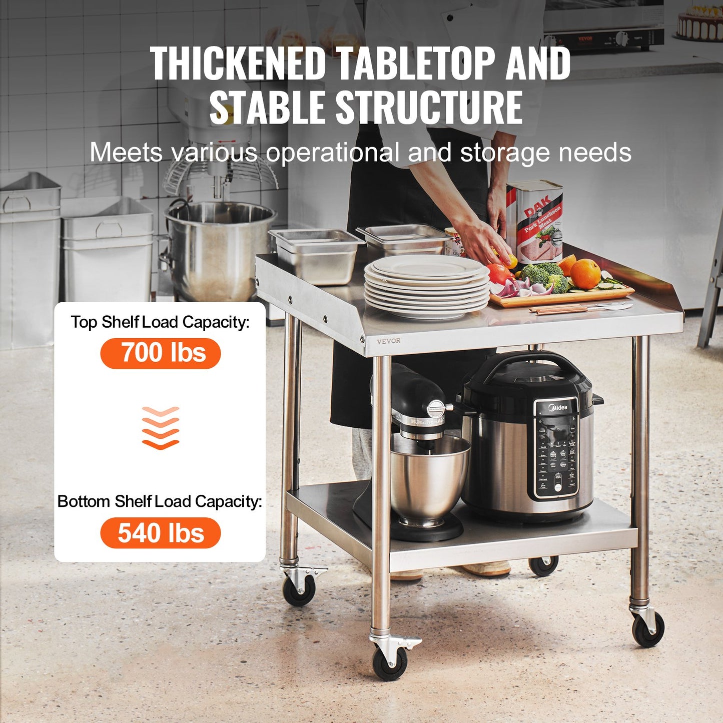 VEVOR Stainless Steel Work Table, 24 x 28 x 30 Inch Commercial Food Prep Worktable