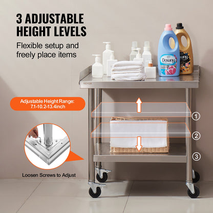 VEVOR Stainless Steel Work Table, 24 x 28 x 30 Inch Commercial Food Prep Worktable