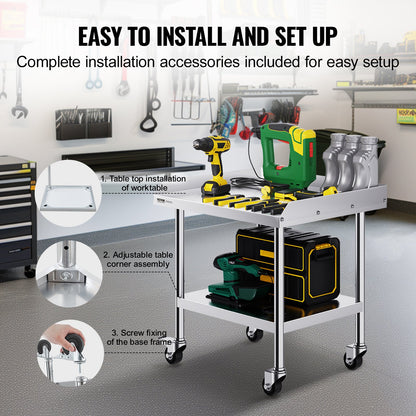VEVOR Stainless Steel Work Table, 24 x 28 x 30 Inch Commercial Food Prep Worktable