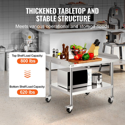 Stainless Steel Commercial Food Prep Table with Wheels, 0.76 x 0.91 x 0.76 m