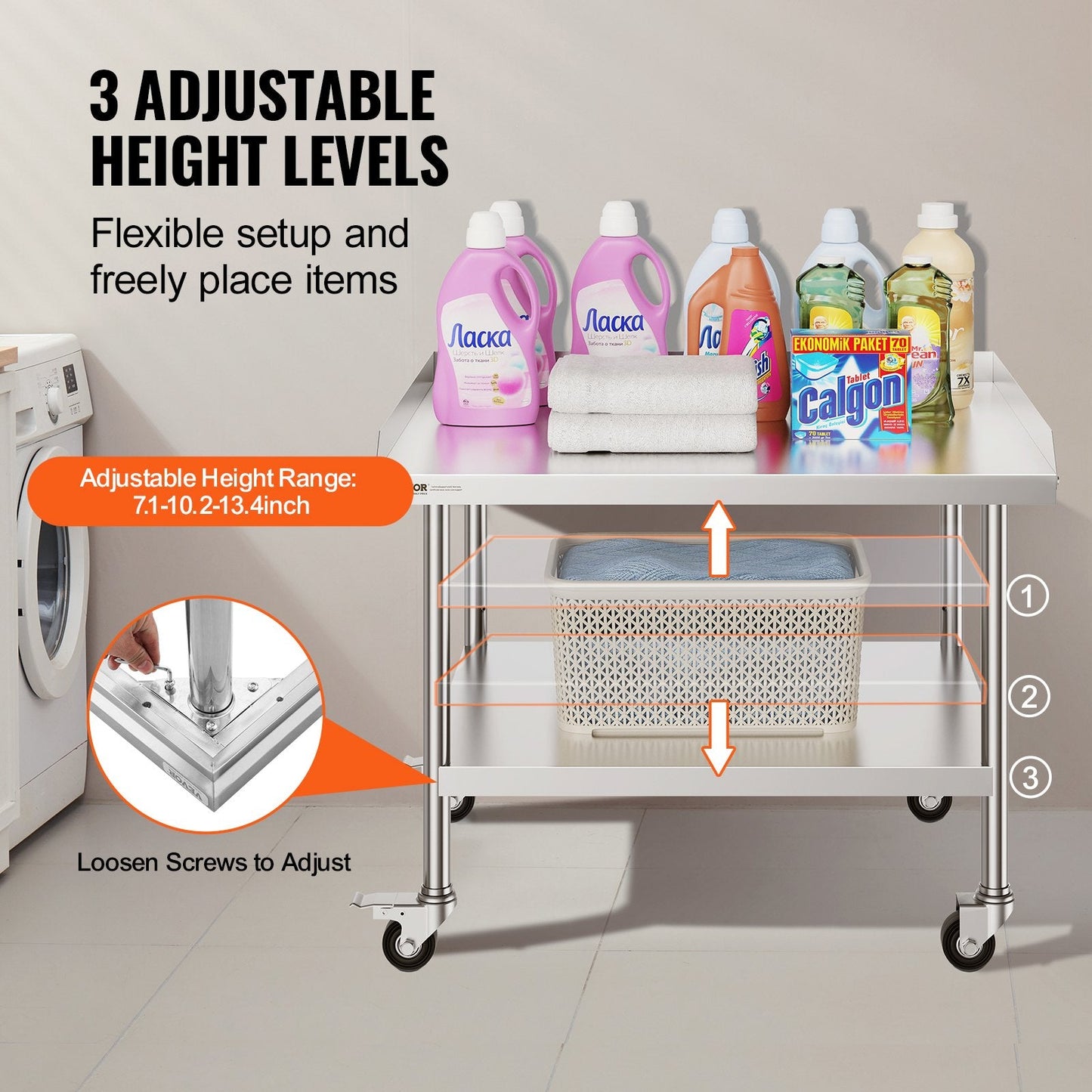 Stainless Steel Commercial Food Prep Table with Wheels, 0.76 x 0.91 x 0.76 m