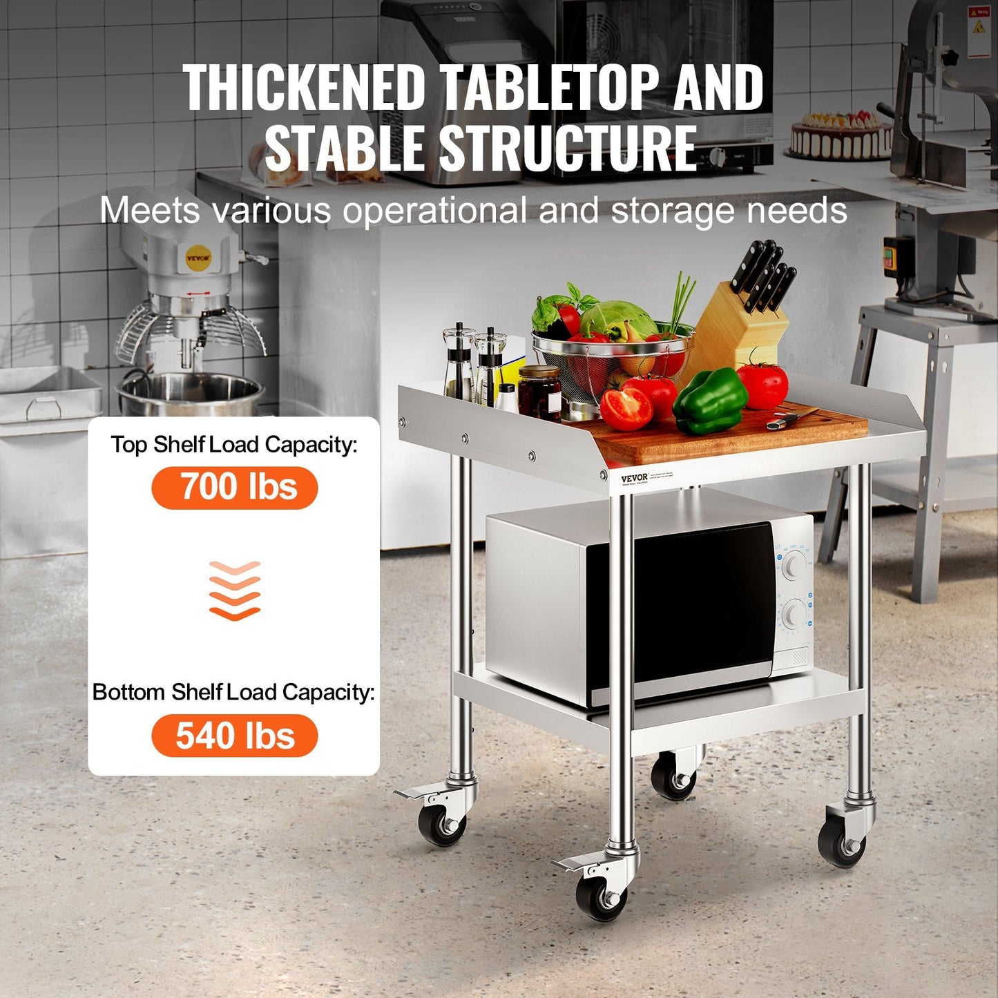 Stainless Steel Food Prep Table with Wheels, 0.6 x 0.6 x 0.76 m, for Kitchen Use