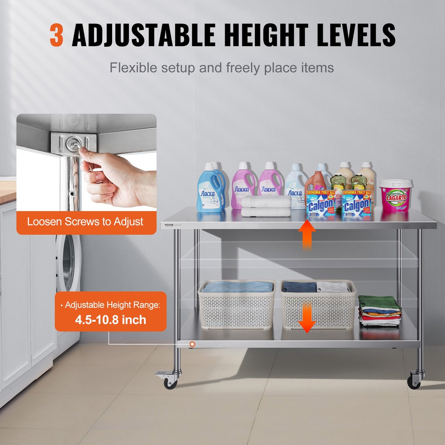 VEVOR Stainless Steel Work Table Commercial Prep Table 30x60 Inch With 4 Casters