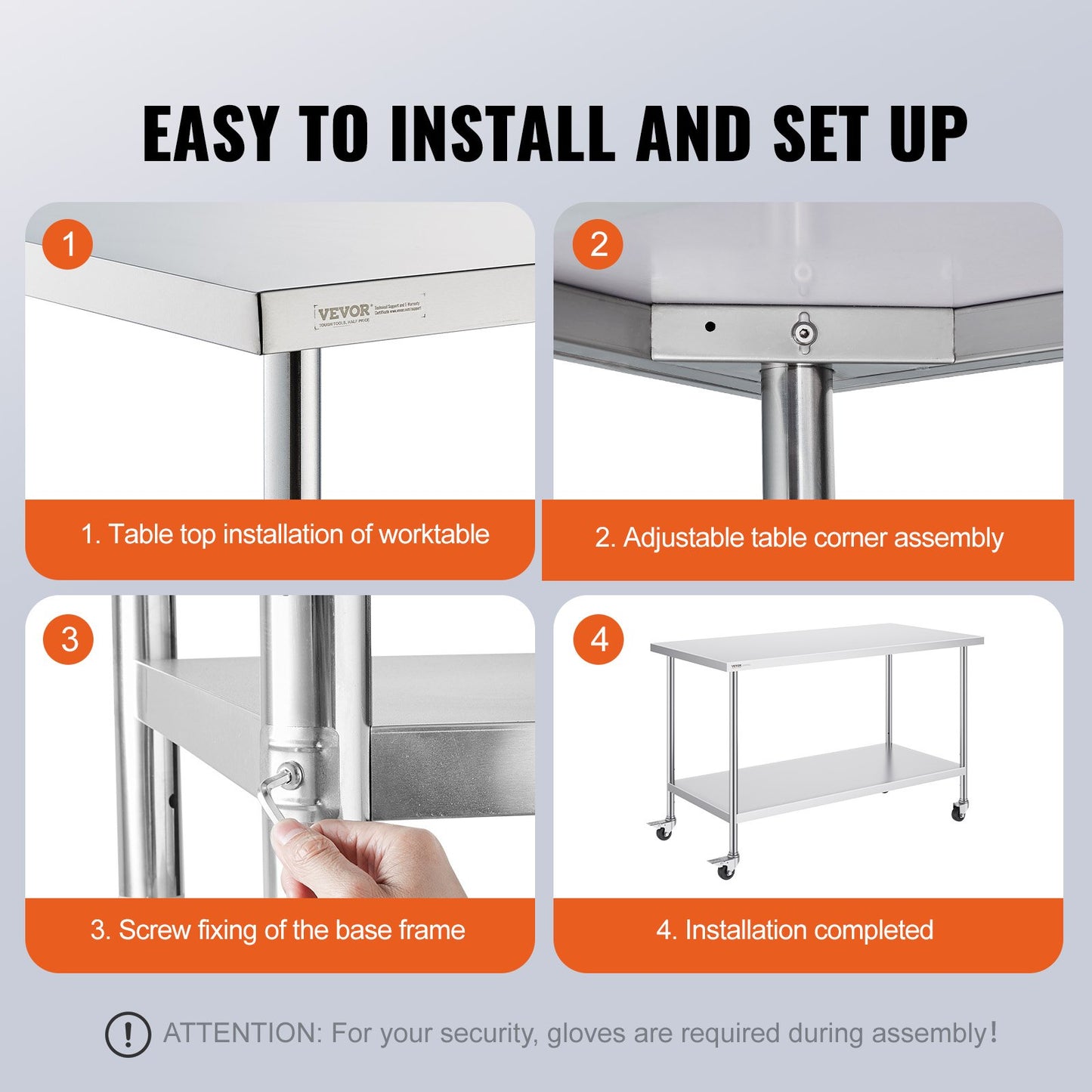 VEVOR Stainless Steel Work Table Commercial Prep Table 30x60 Inch With 4 Casters